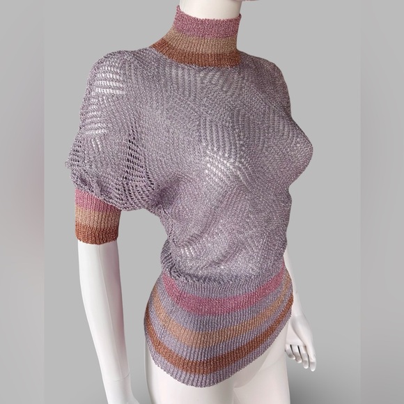 Rare Vintage 80s BOYD Sheer Metallic Knit Mock Neck Dolman Top One Size - Picture 2 of 6